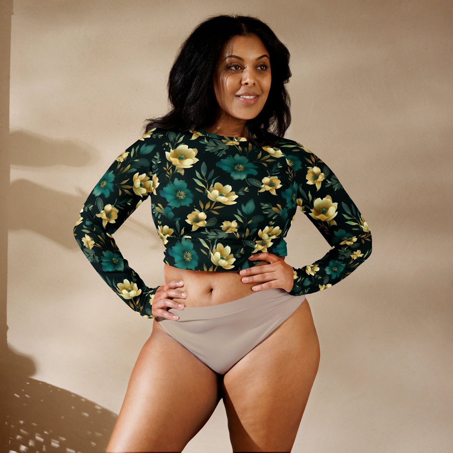 Minimalist Blooms Recycled Long-sleeve Crop Top