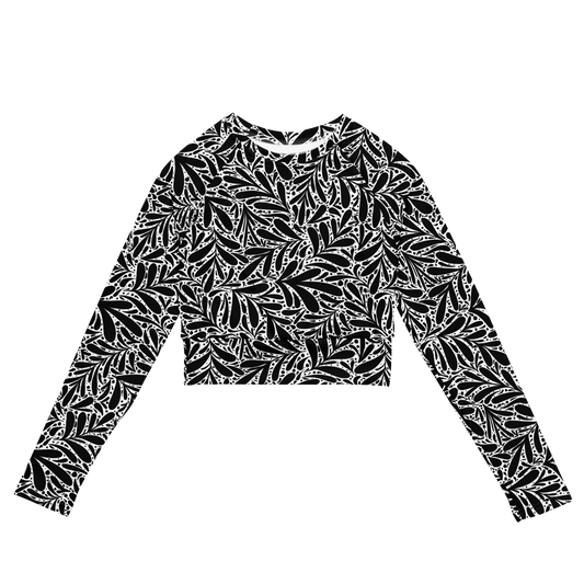 Black Leafy Luxury Recycled Long-sleeve Crop Top