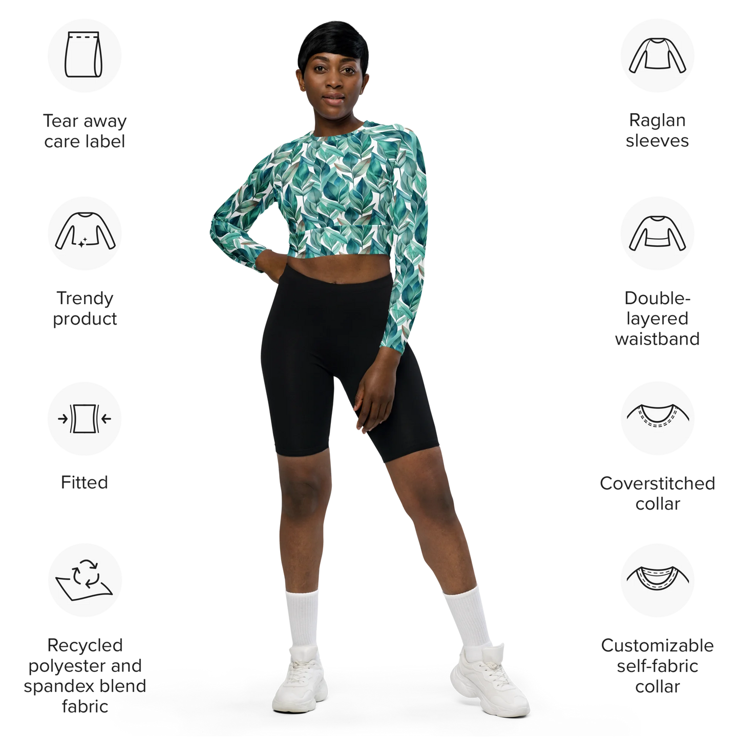 Leafy Chic Recycled Long-sleeve Crop Top