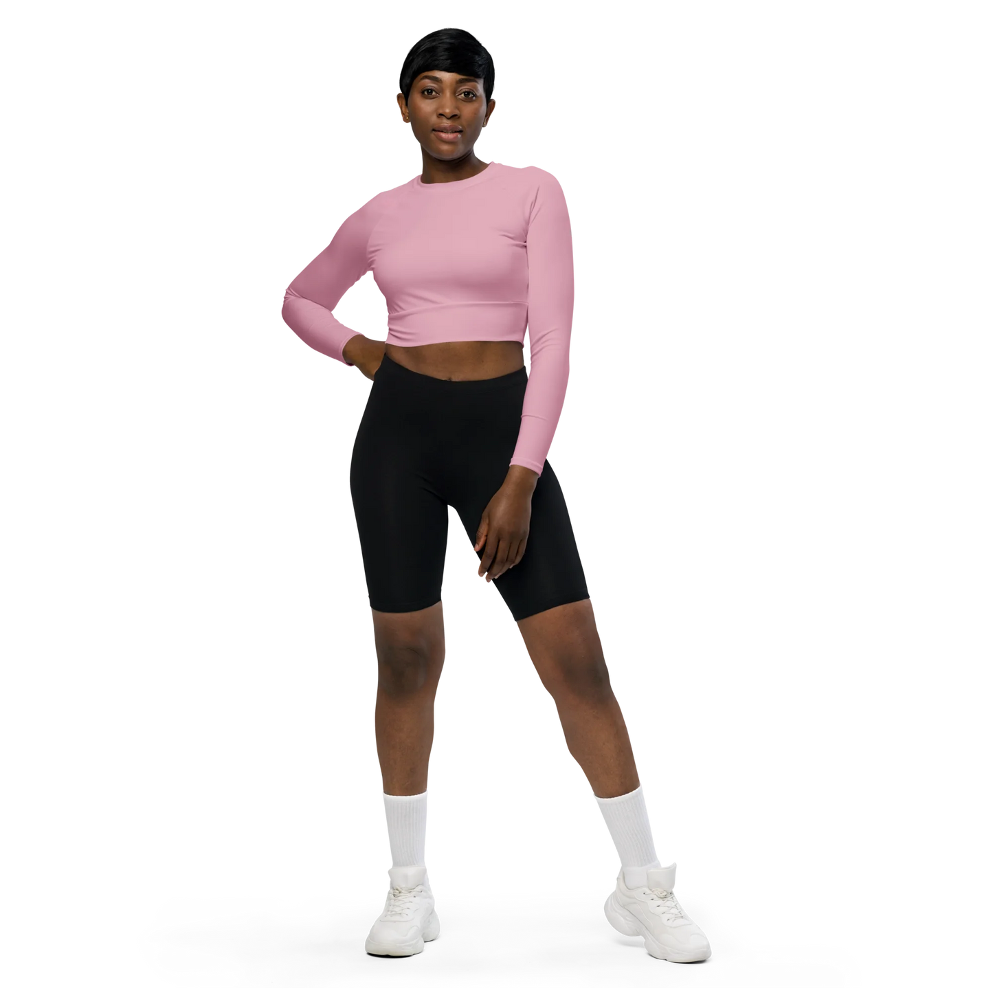 Soft Pink Basic Recycled Long-sleeve Crop Top