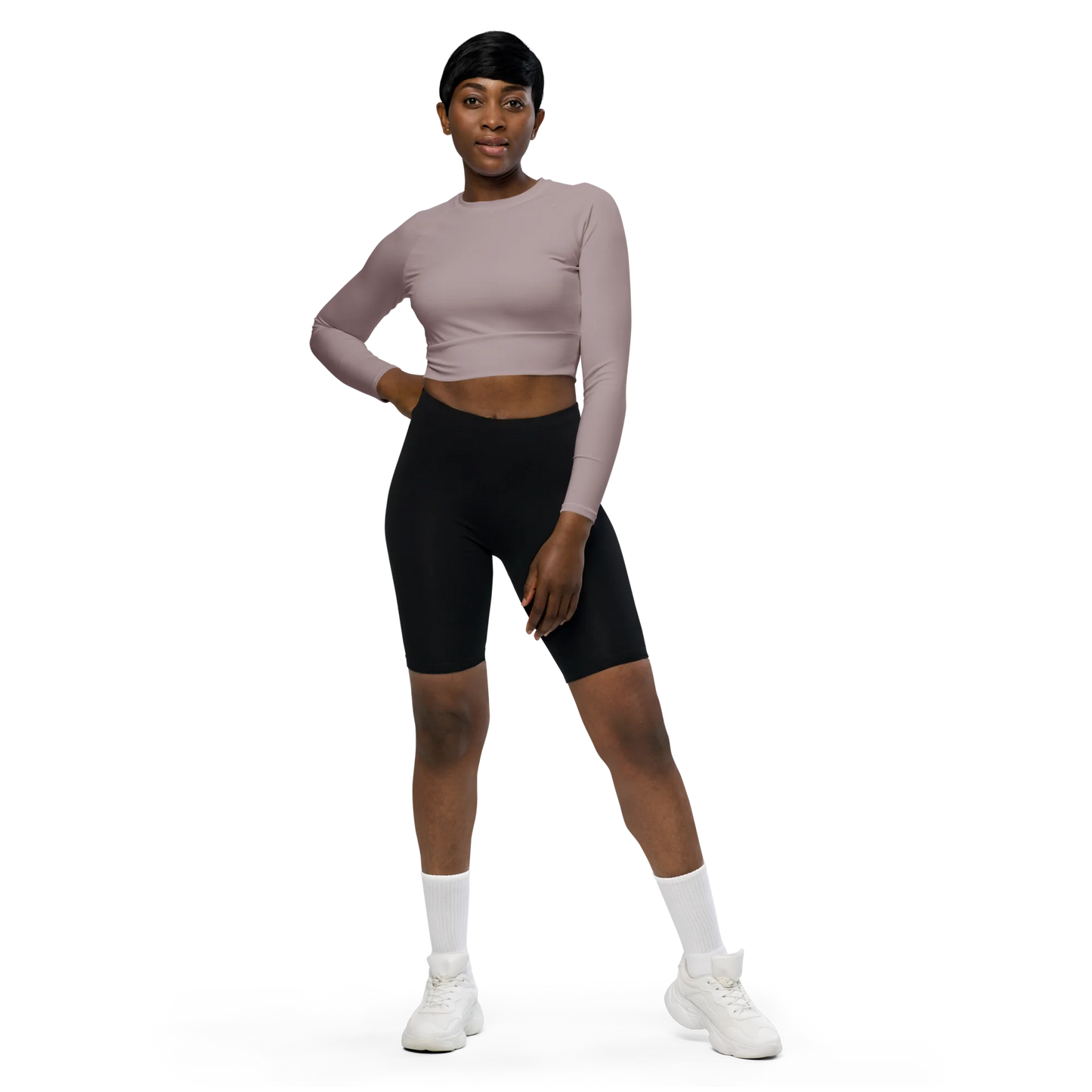 Pinkish Gray Basic Recycled Long-sleeve Crop Top