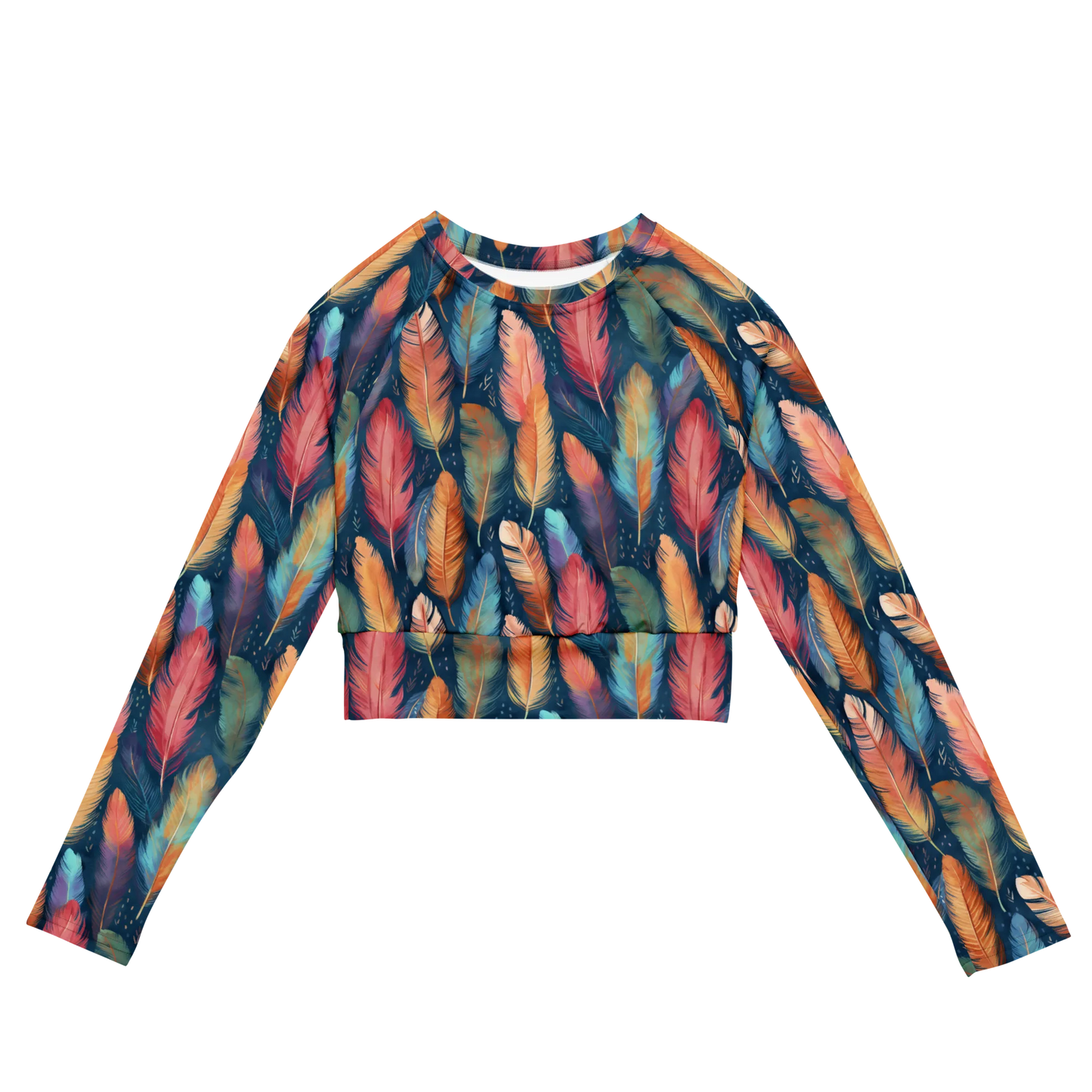 Dance of Wild Birds' Feathers Recycled Long-sleeve Crop Top