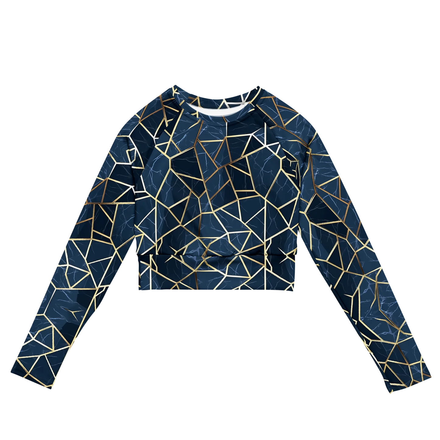 Blue Geometric Nordic Sky Recycled Long-sleeve Crop Top