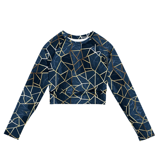 Blue Geometric Nordic Sky Recycled Long-sleeve Crop Top