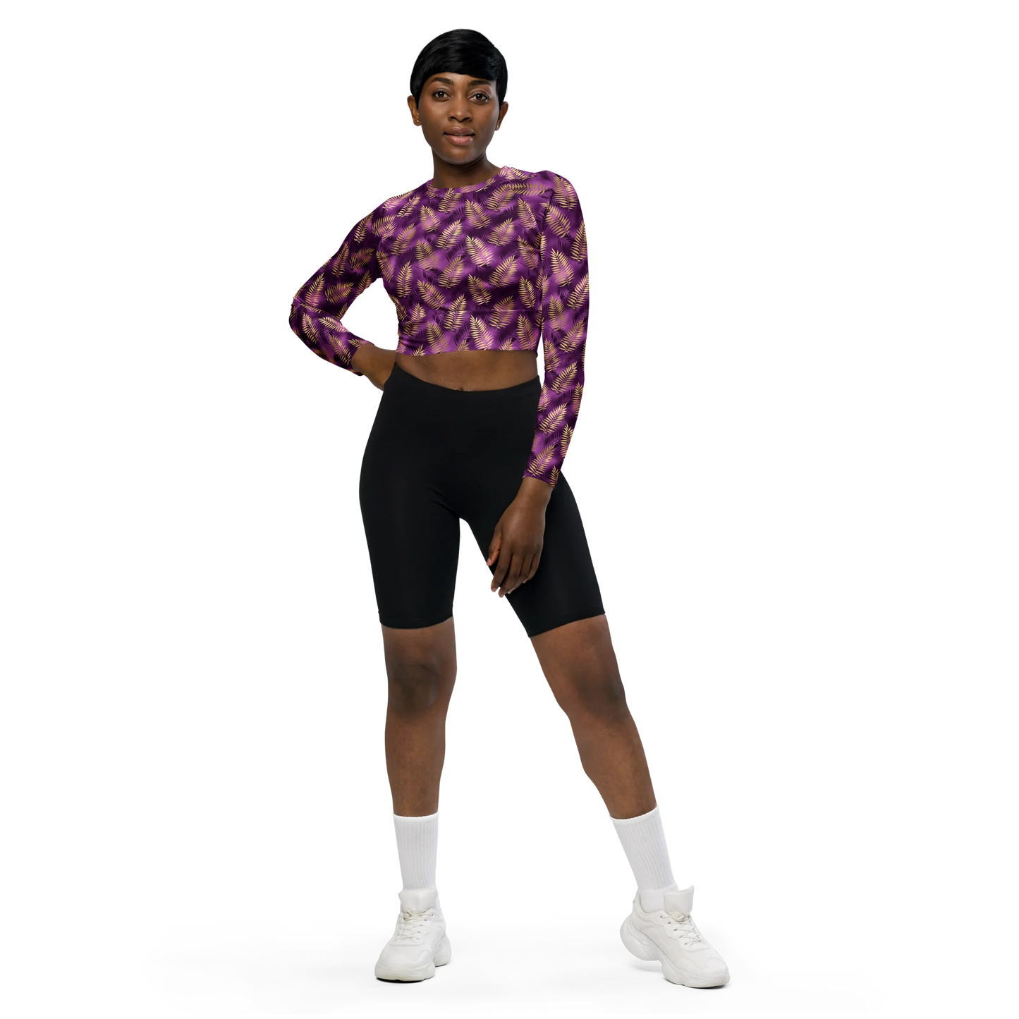 Violet & Gold Tropical Magic Recycled Long-sleeve Crop Top