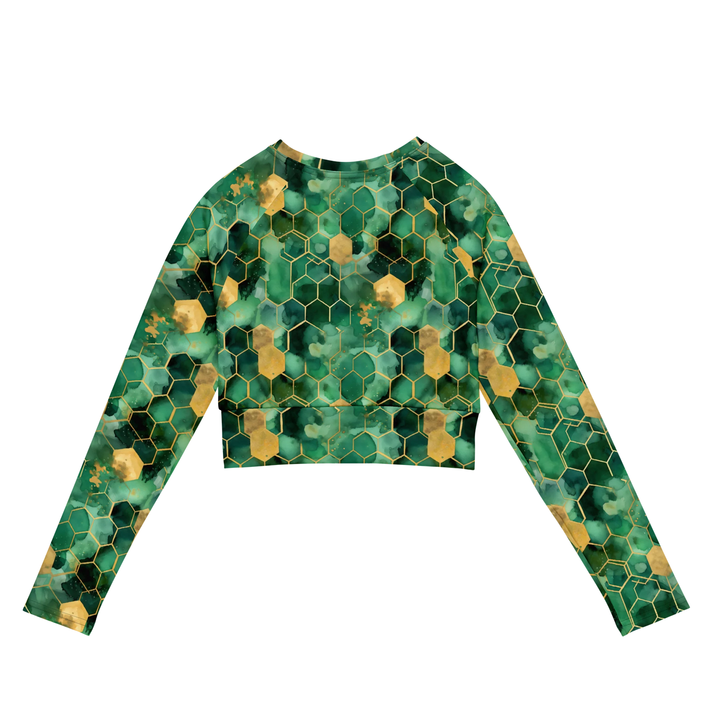 Abstract Verdant Elegance Recycled Long-sleeve Crop Top