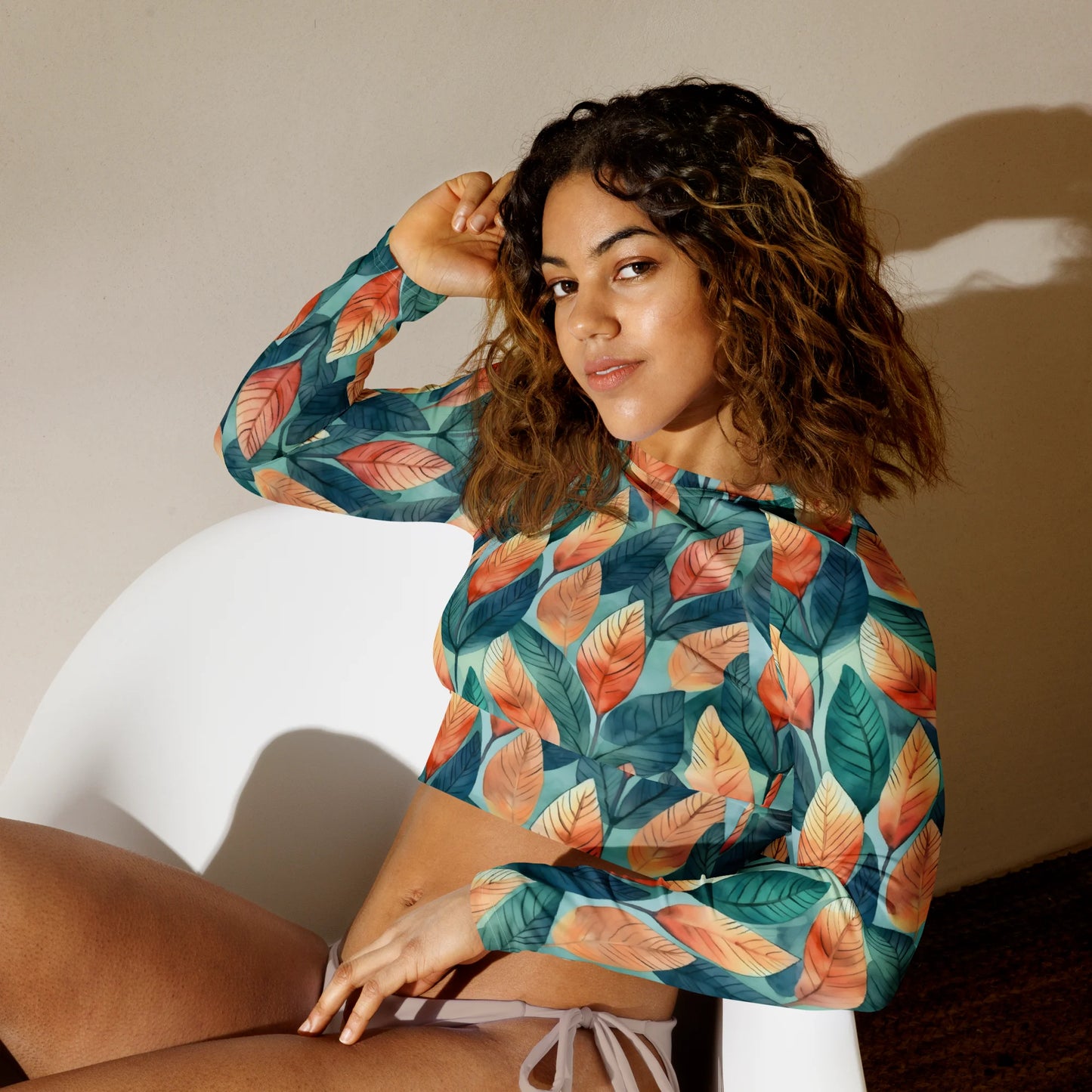 Leafy Minimalism Recycled Long-sleeve Crop Top