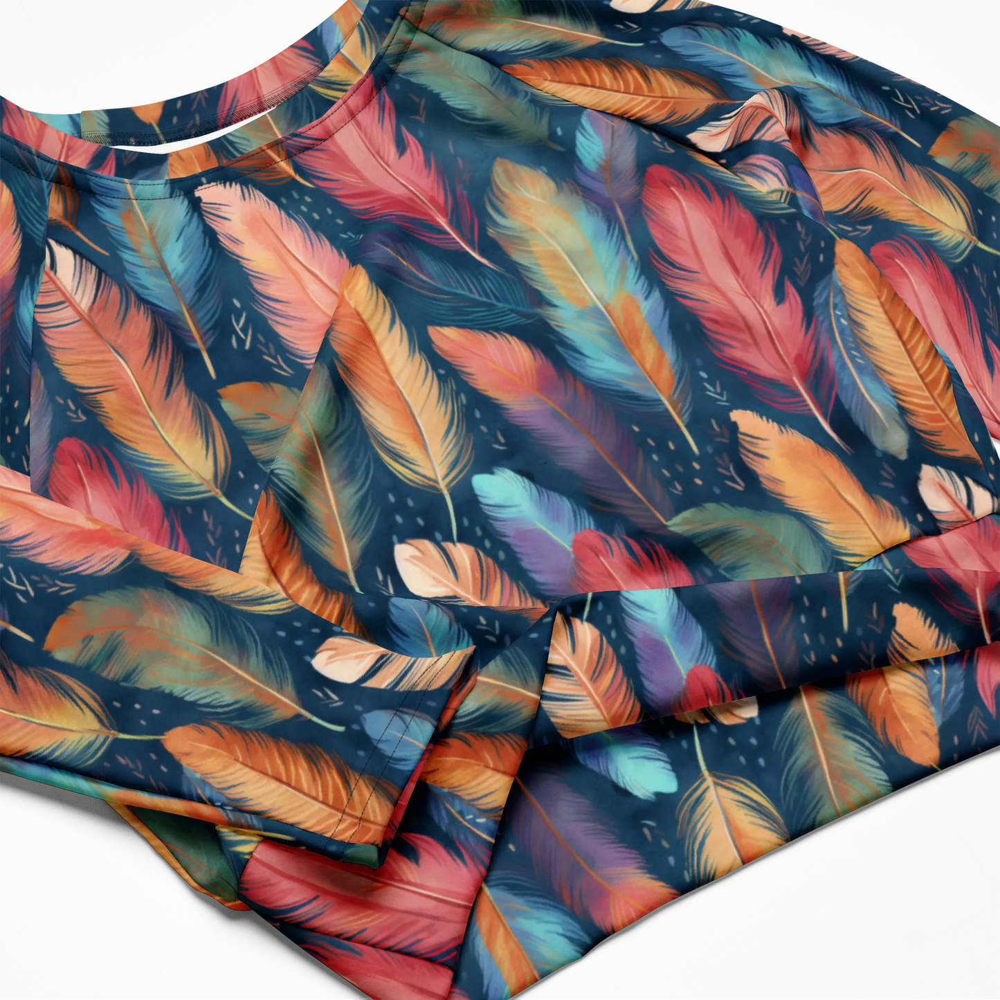 Dance of Wild Birds' Feathers Recycled Long-sleeve Crop Top