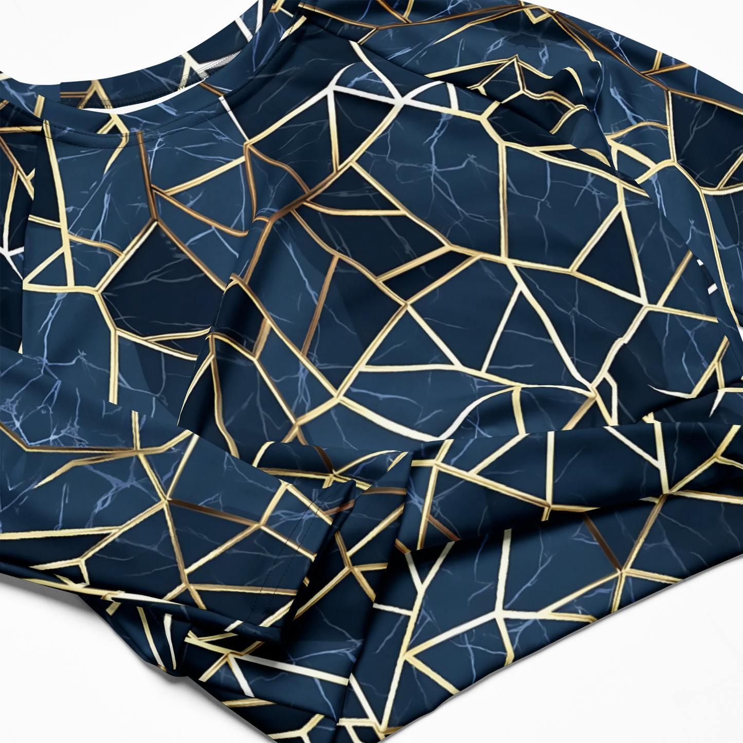 Blue Geometric Nordic Sky Recycled Long-sleeve Crop Top