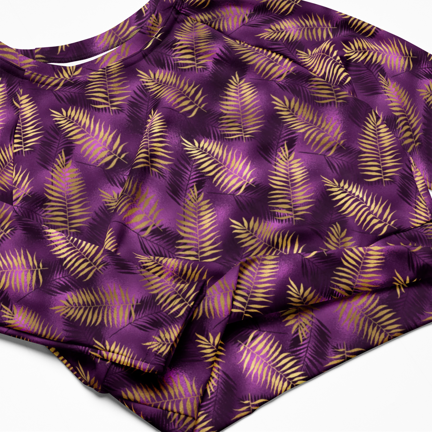 Violet & Gold Tropical Magic Recycled Long-sleeve Crop Top