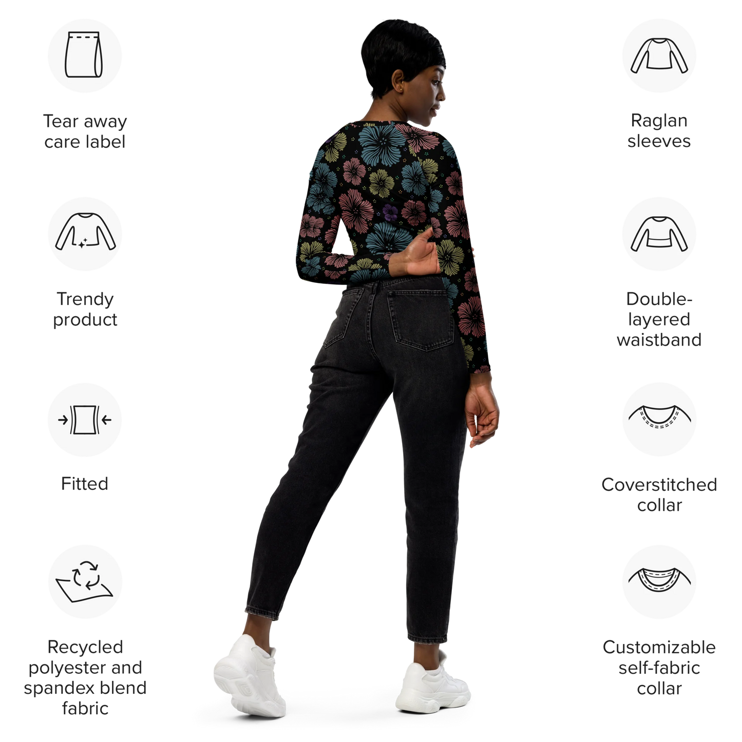 Clean Floral Vibes Recycled Long-sleeve Crop Top