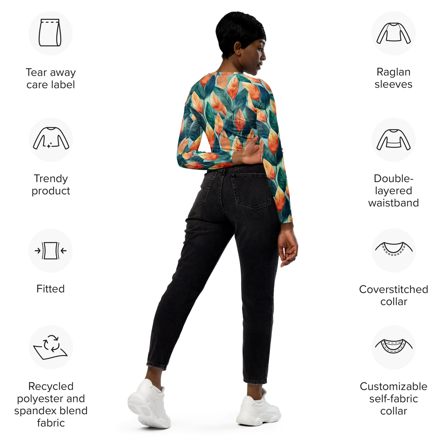 Leafy Minimalism Recycled Long-sleeve Crop Top