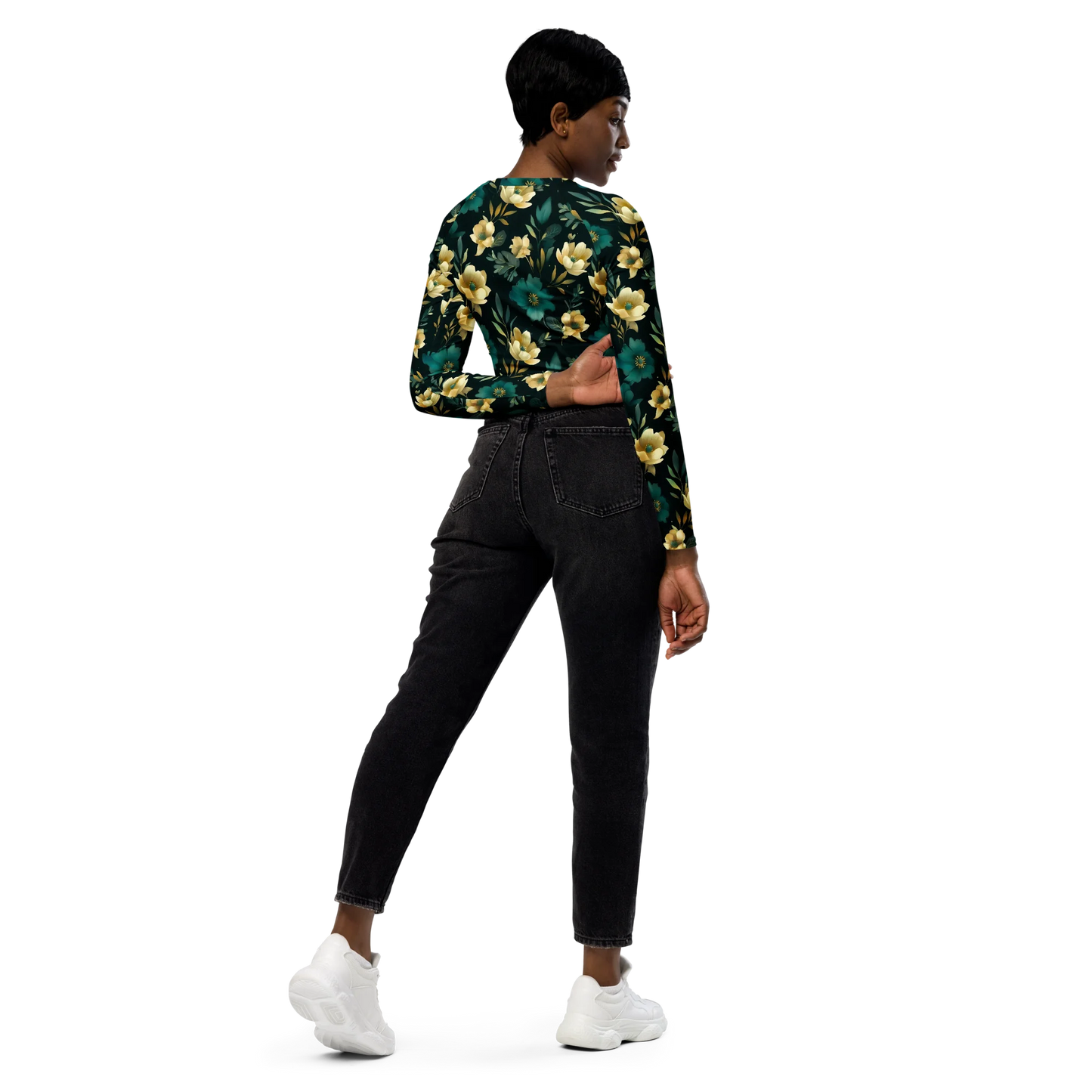 Minimalist Blooms Recycled Long-sleeve Crop Top