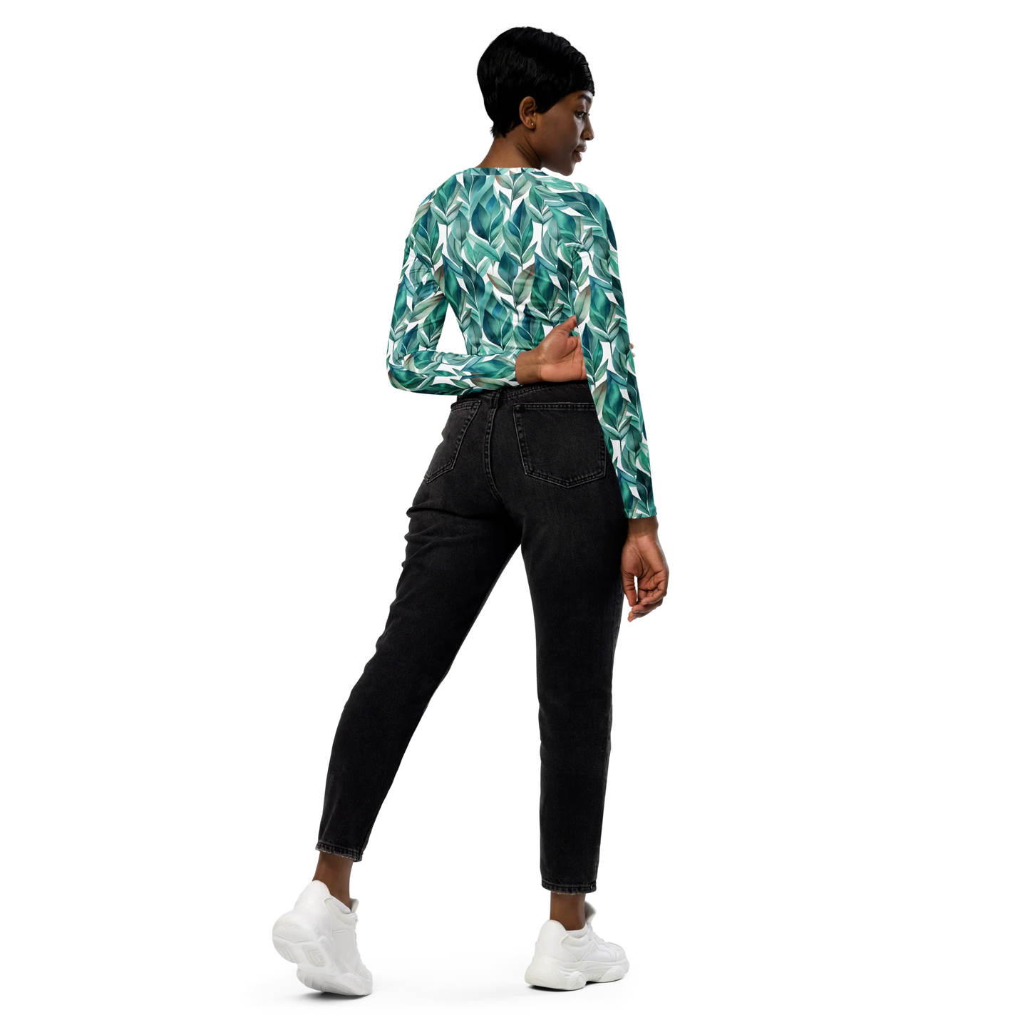 Leafy Chic Recycled Long-sleeve Crop Top