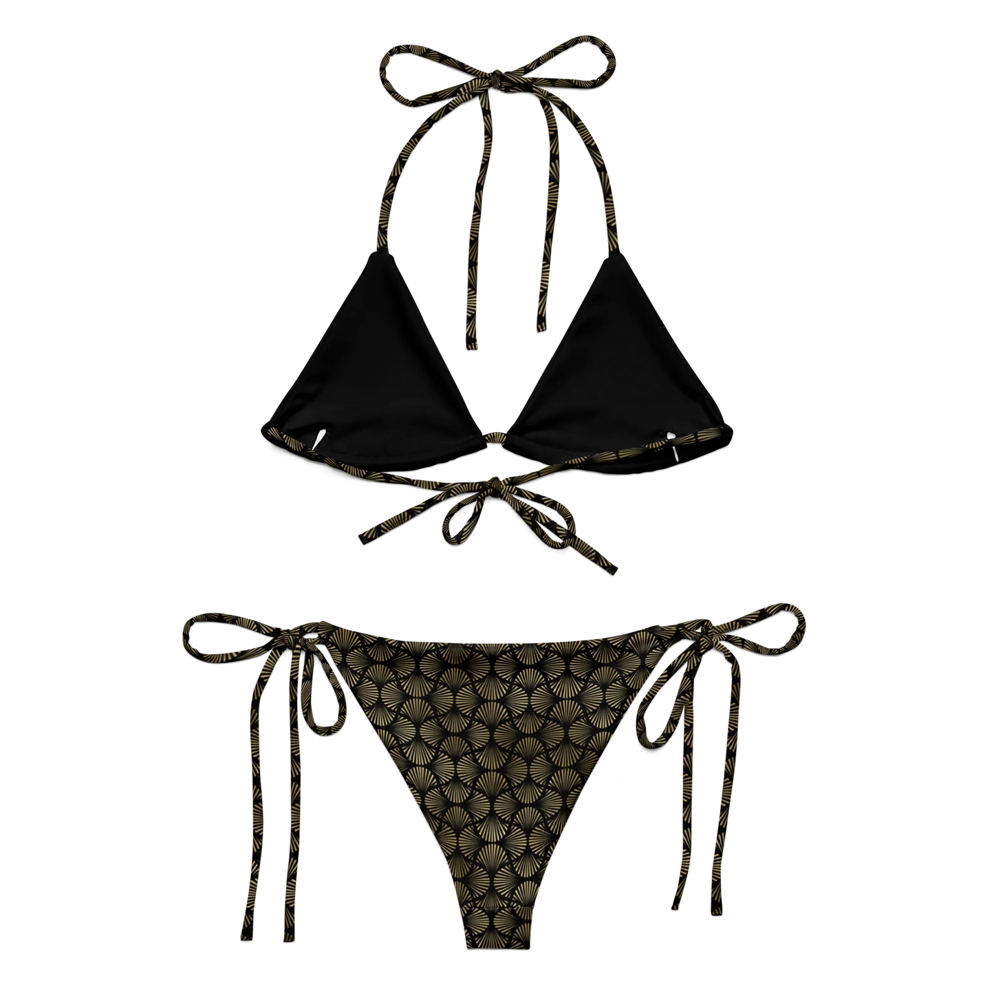 Black And Gold Art Deco Flower Reflections Recycled String Bikini