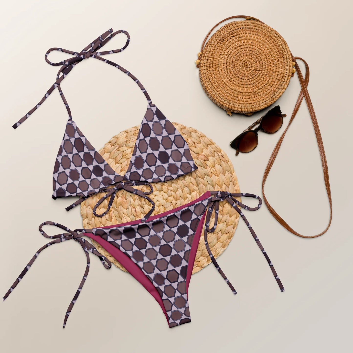 Wine Honeycombs Abstraction Recycled String Bikini