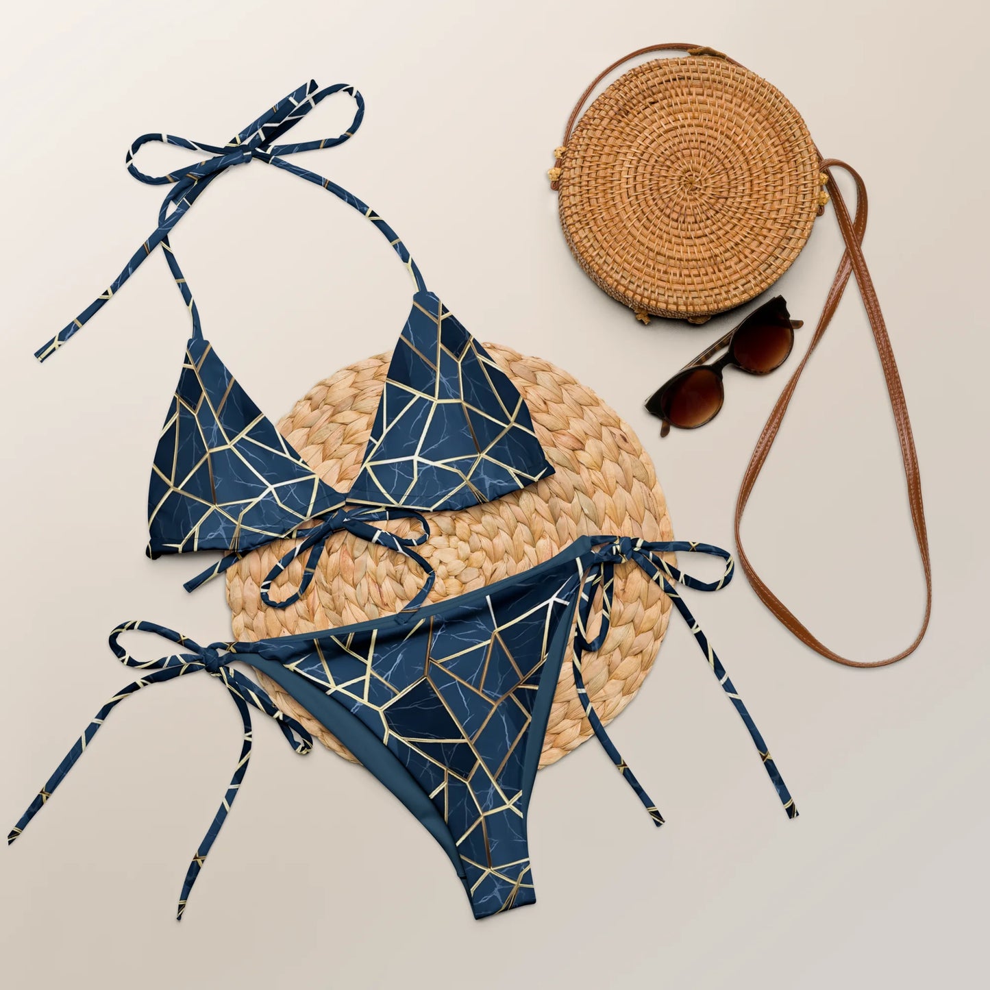 Blue Geometric Nordic Sky Recycled String Bikini