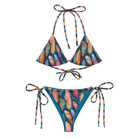 Dance of Wild Birds' Feathers Recycled String Bikini