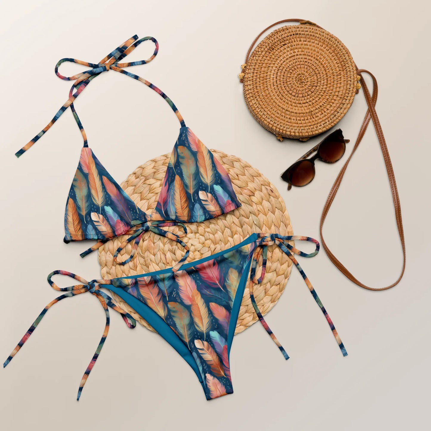 Dance of Wild Birds' Feathers Recycled String Bikini