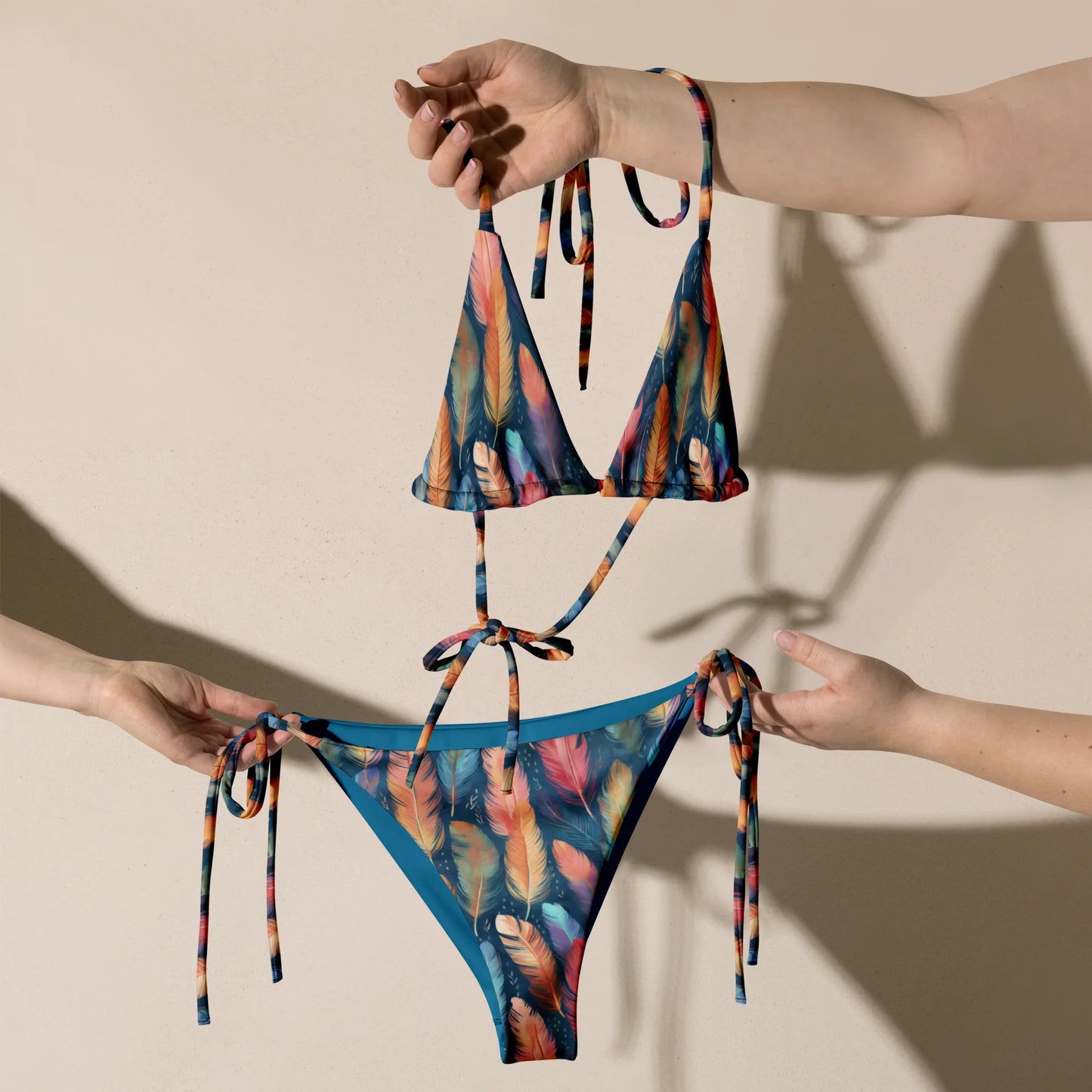 Dance of Wild Birds' Feathers Recycled String Bikini
