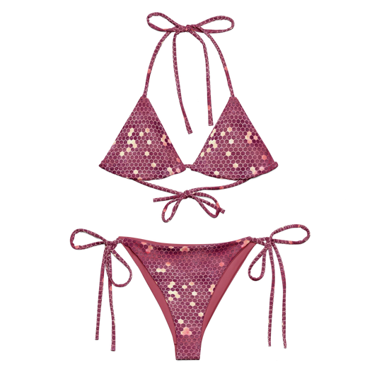 Burgundy Gold Honeycombs Ornament Recycled String Bikini