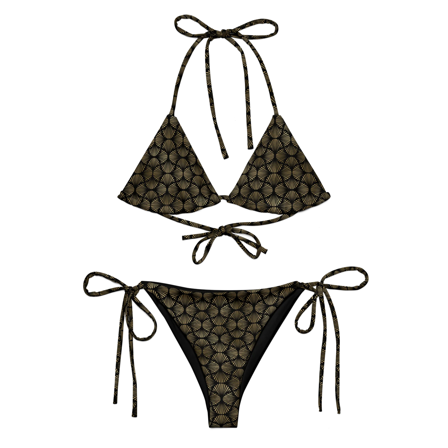 Black And Gold Art Deco Flower Reflections Recycled String Bikini