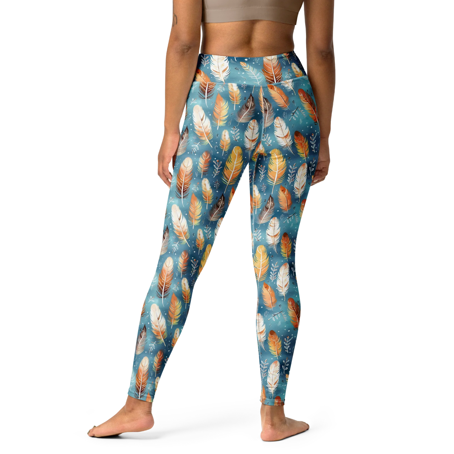 Blue & Orange Feather's Tale Yoga Leggings