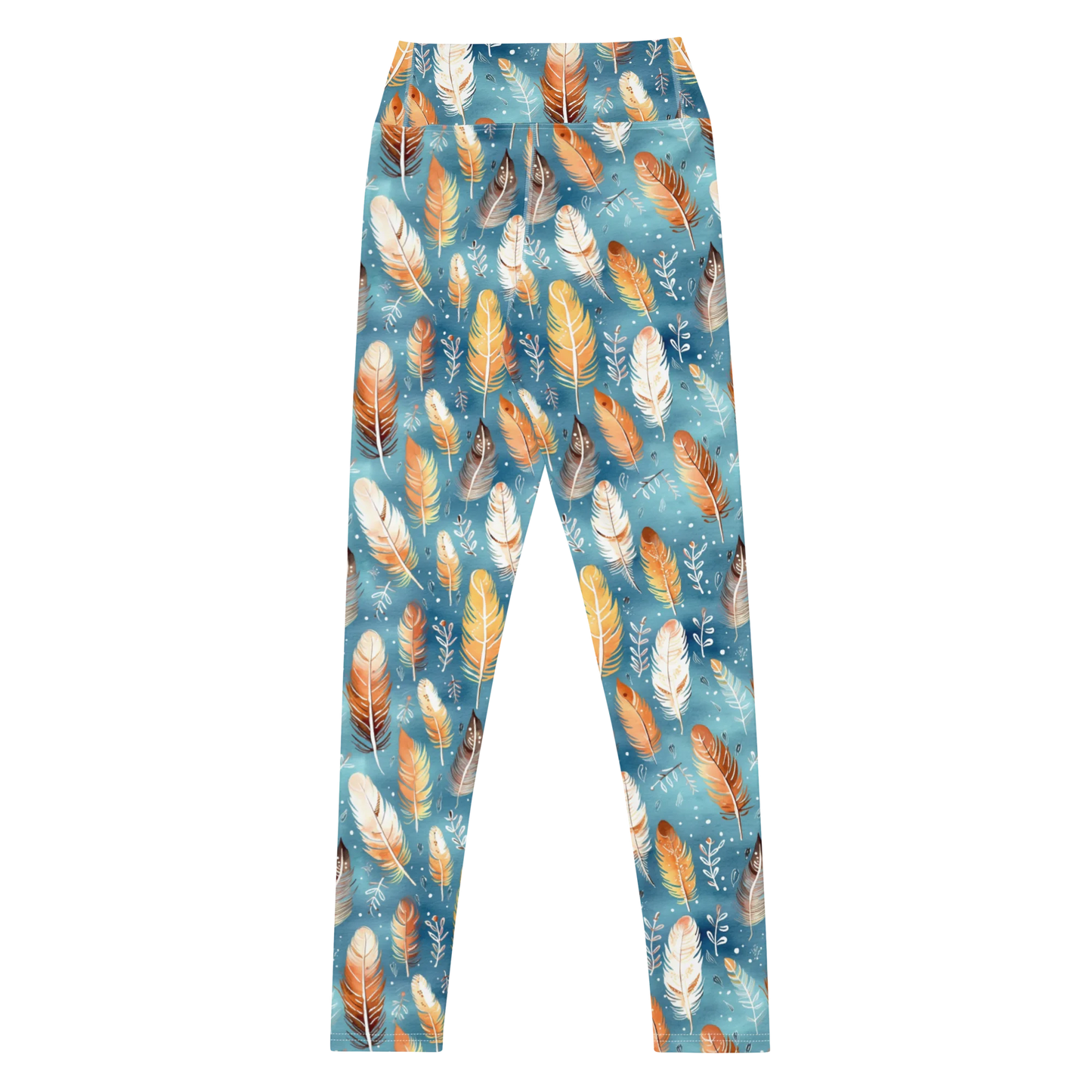 Blue & Orange Feather's Tale Yoga Leggings