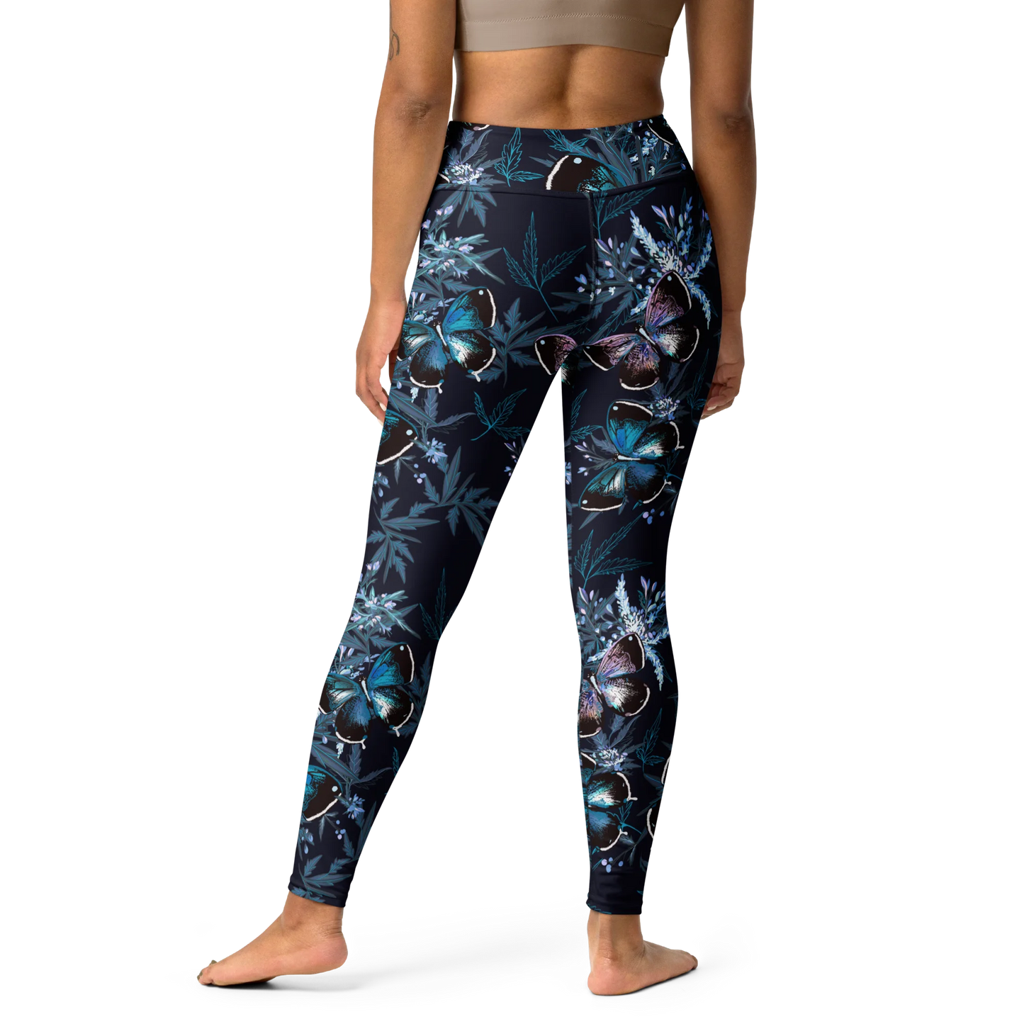 Night Flight of Blue Butterflies Yoga Leggings