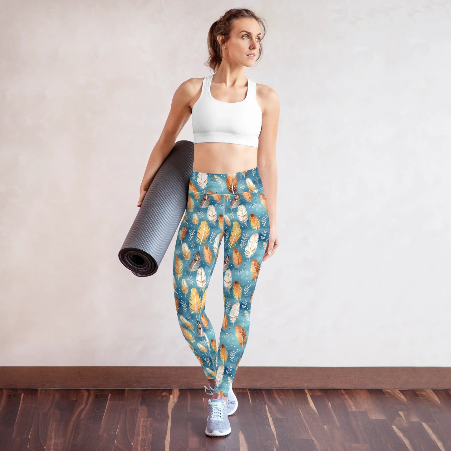 Blue & Orange Feather's Tale Yoga Leggings