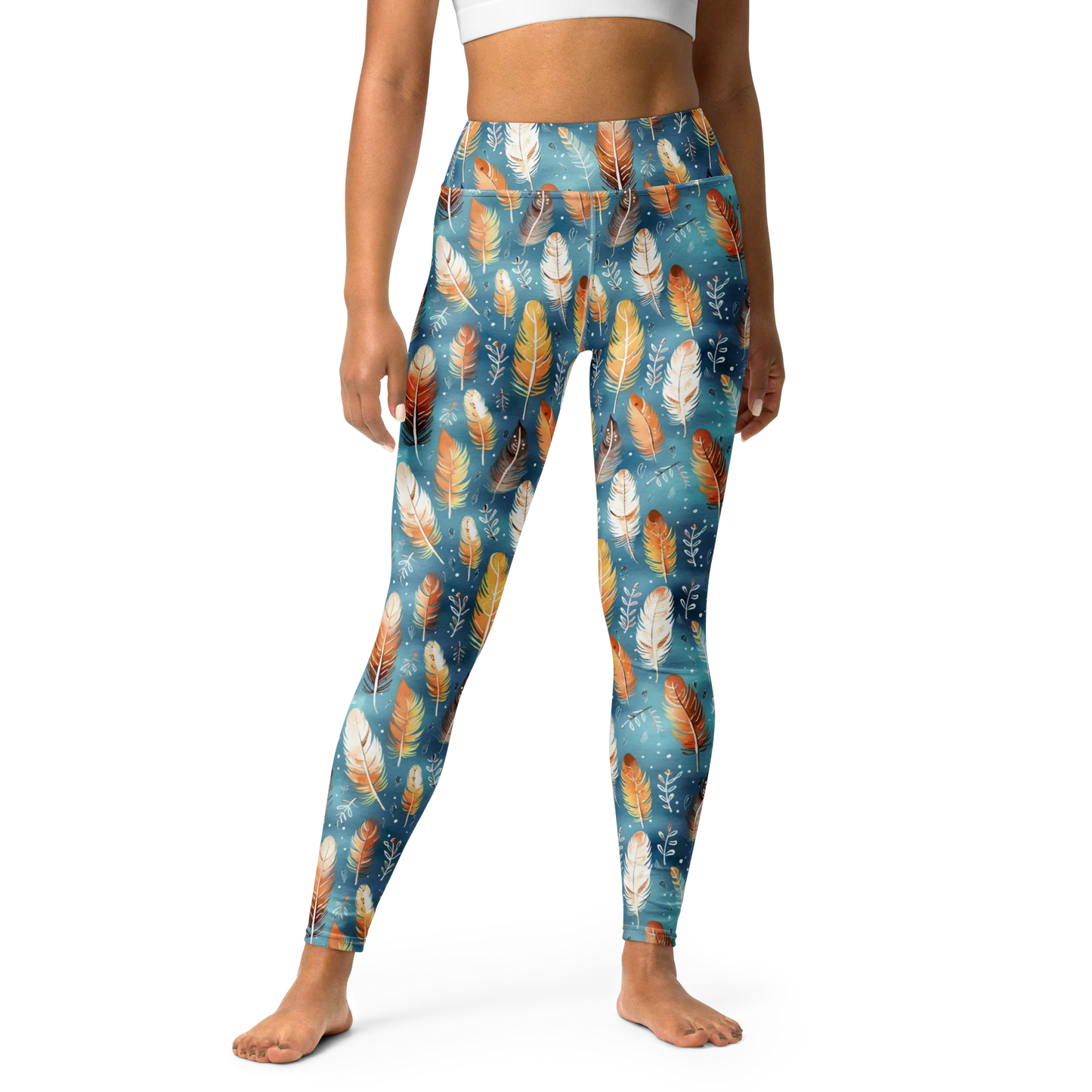 Blue & Orange Feather's Tale Yoga Leggings