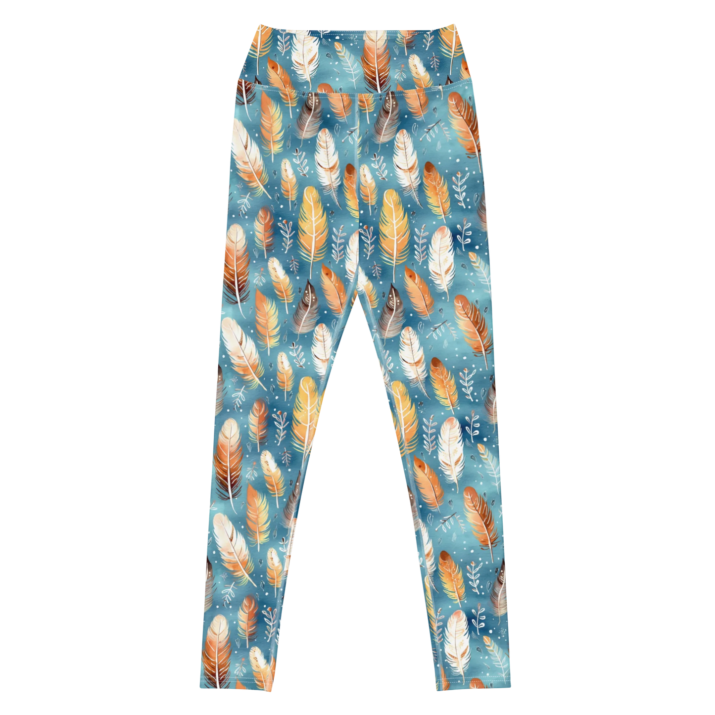 Blue & Orange Feather's Tale Yoga Leggings