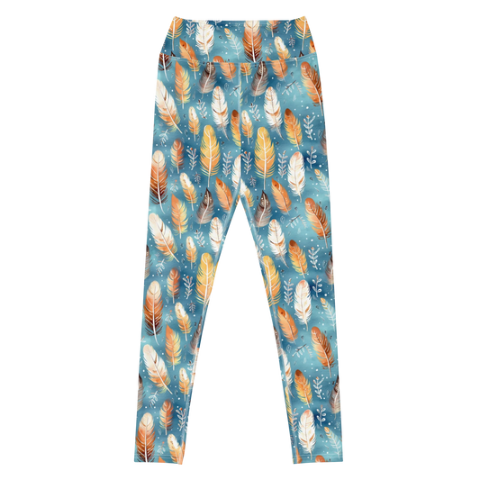 Blue & Orange Feather's Tale Yoga Leggings