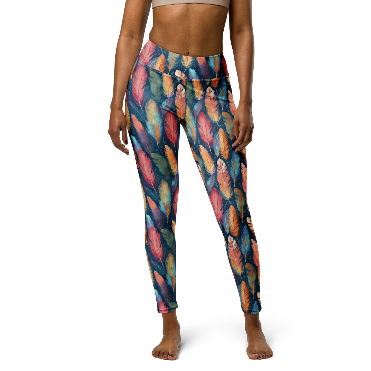 Dance of Wild Birds` Feathers Yoga Leggings