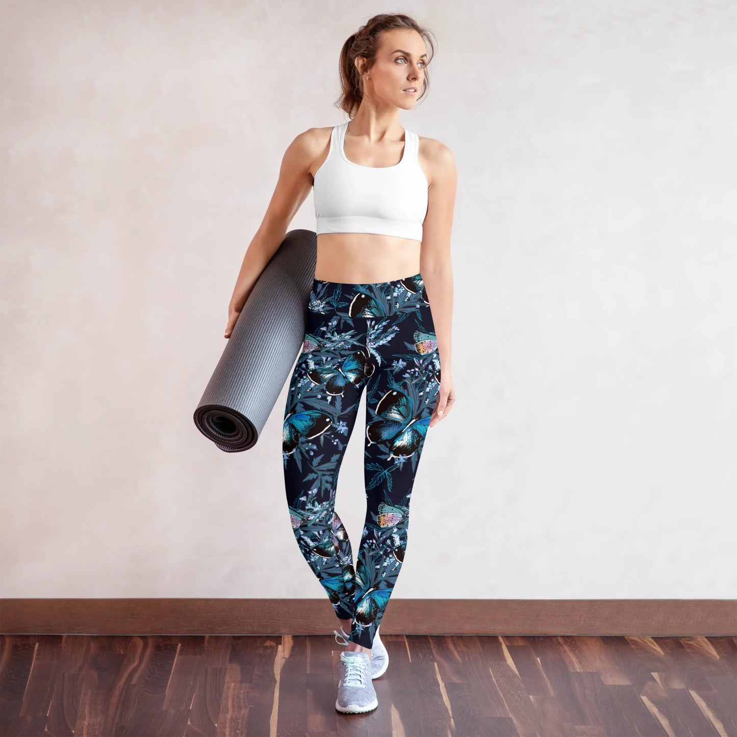 Night Flight of Blue Butterflies Yoga Leggings