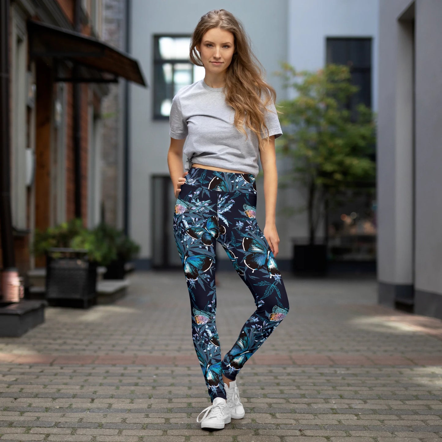 Night Flight of Blue Butterflies Yoga Leggings