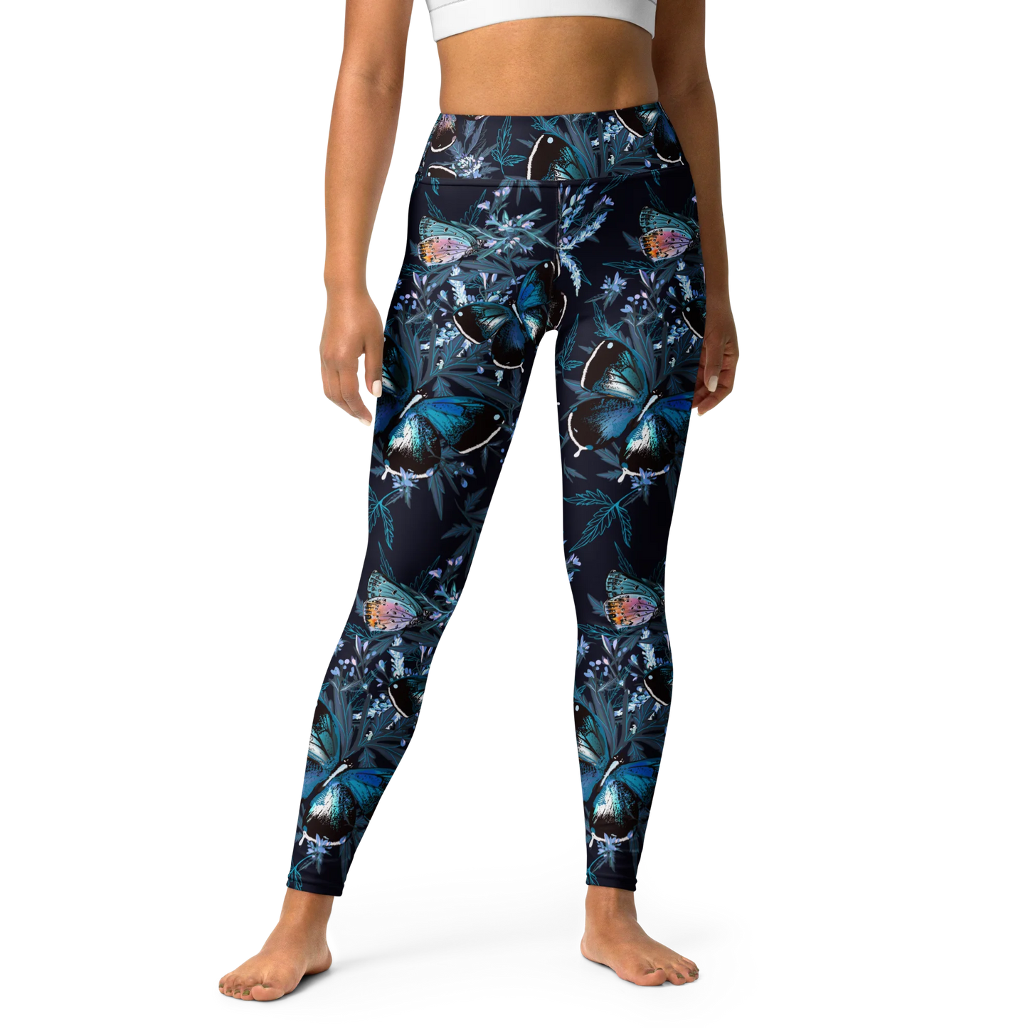 Night Flight of Blue Butterflies Yoga Leggings