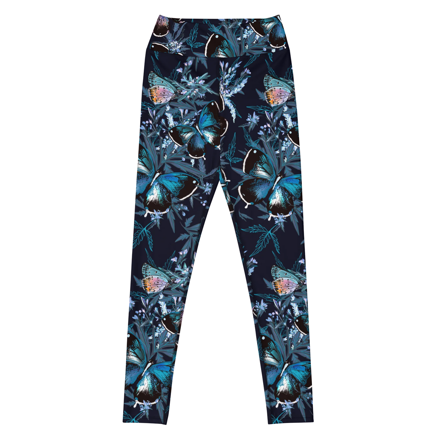 Night Flight of Blue Butterflies Yoga Leggings
