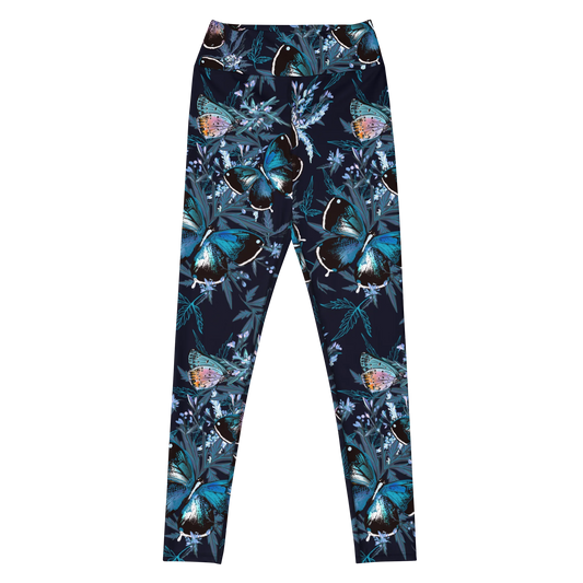 Night Flight of Blue Butterflies Yoga Leggings