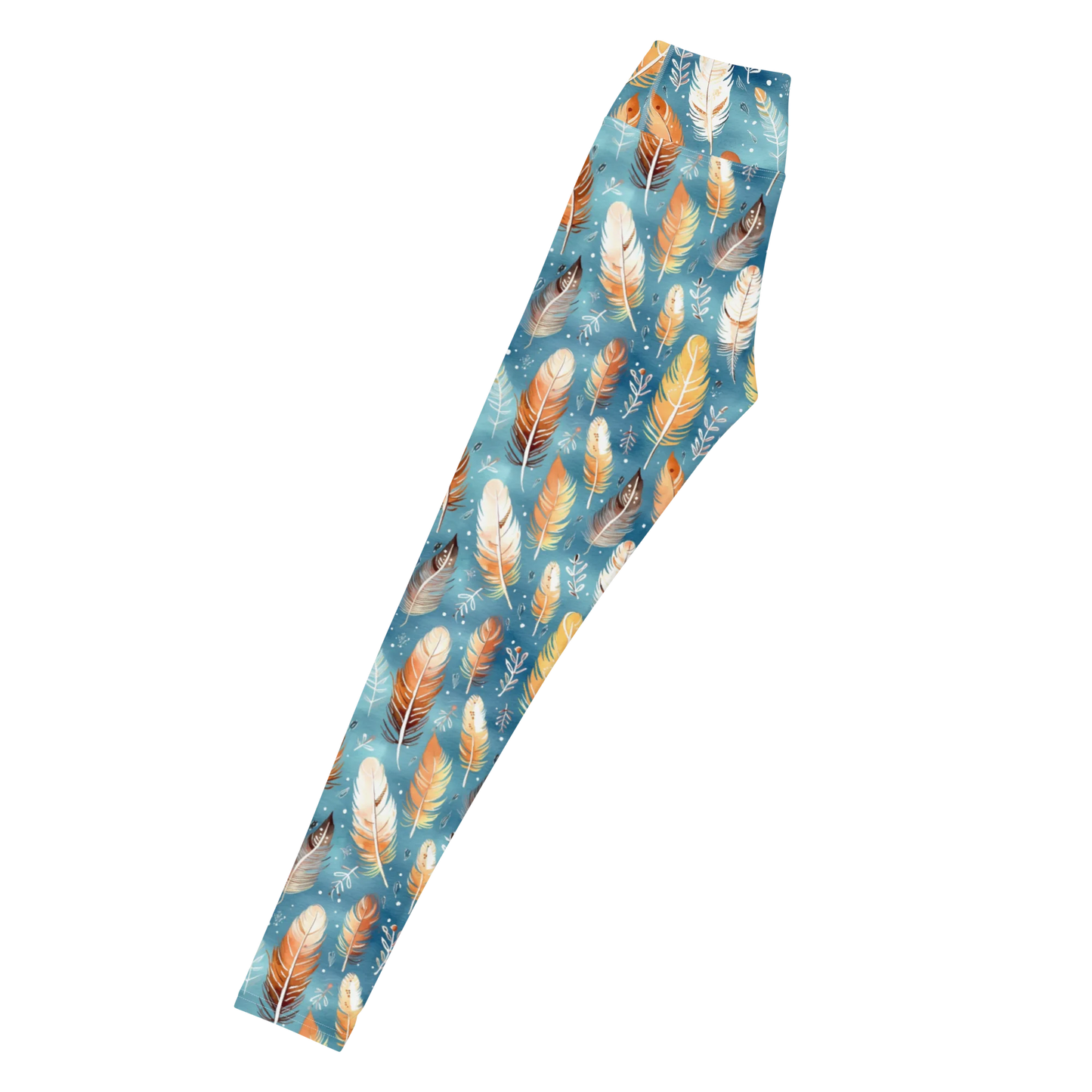 Blue & Orange Feather's Tale Yoga Leggings