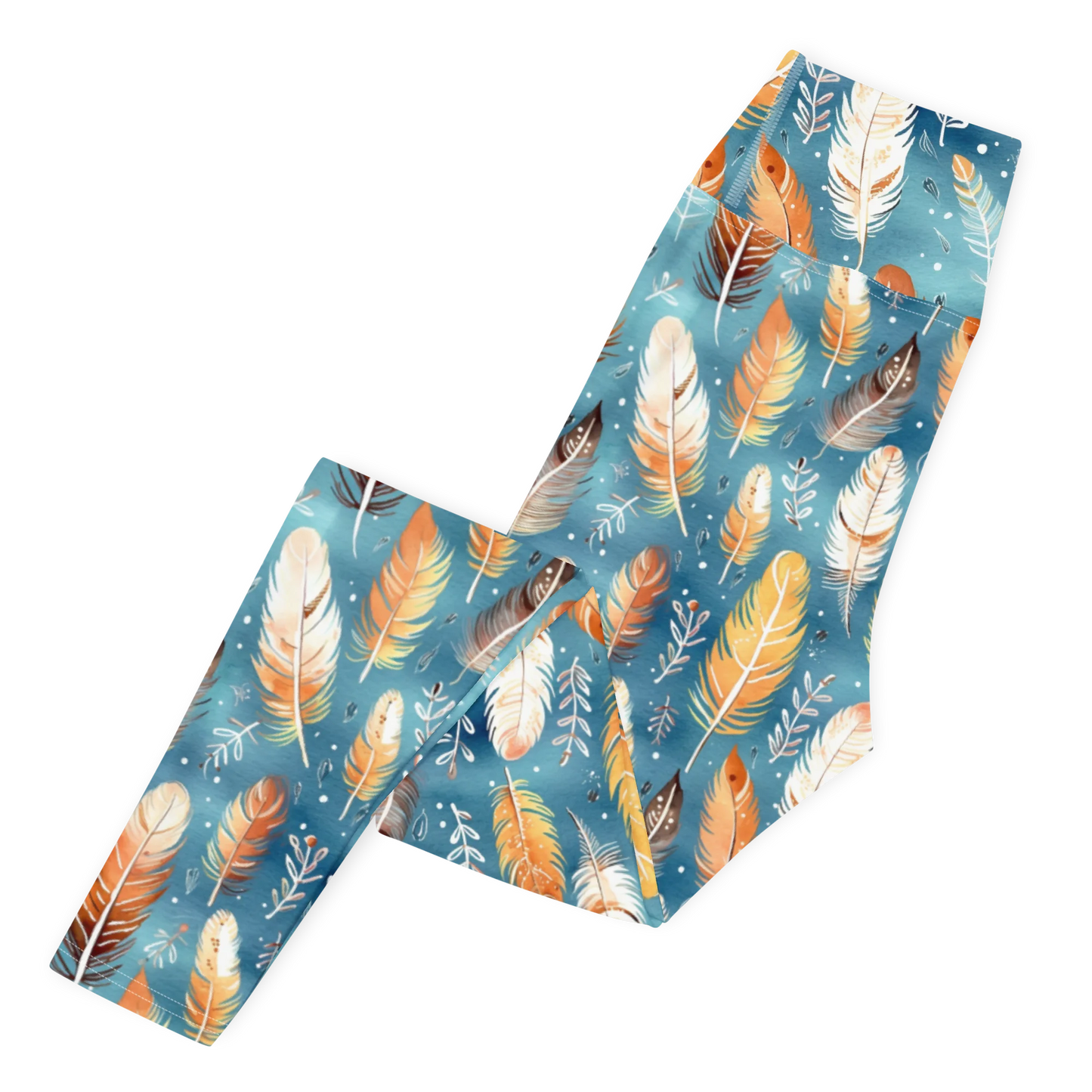 Blue & Orange Feather's Tale Yoga Leggings