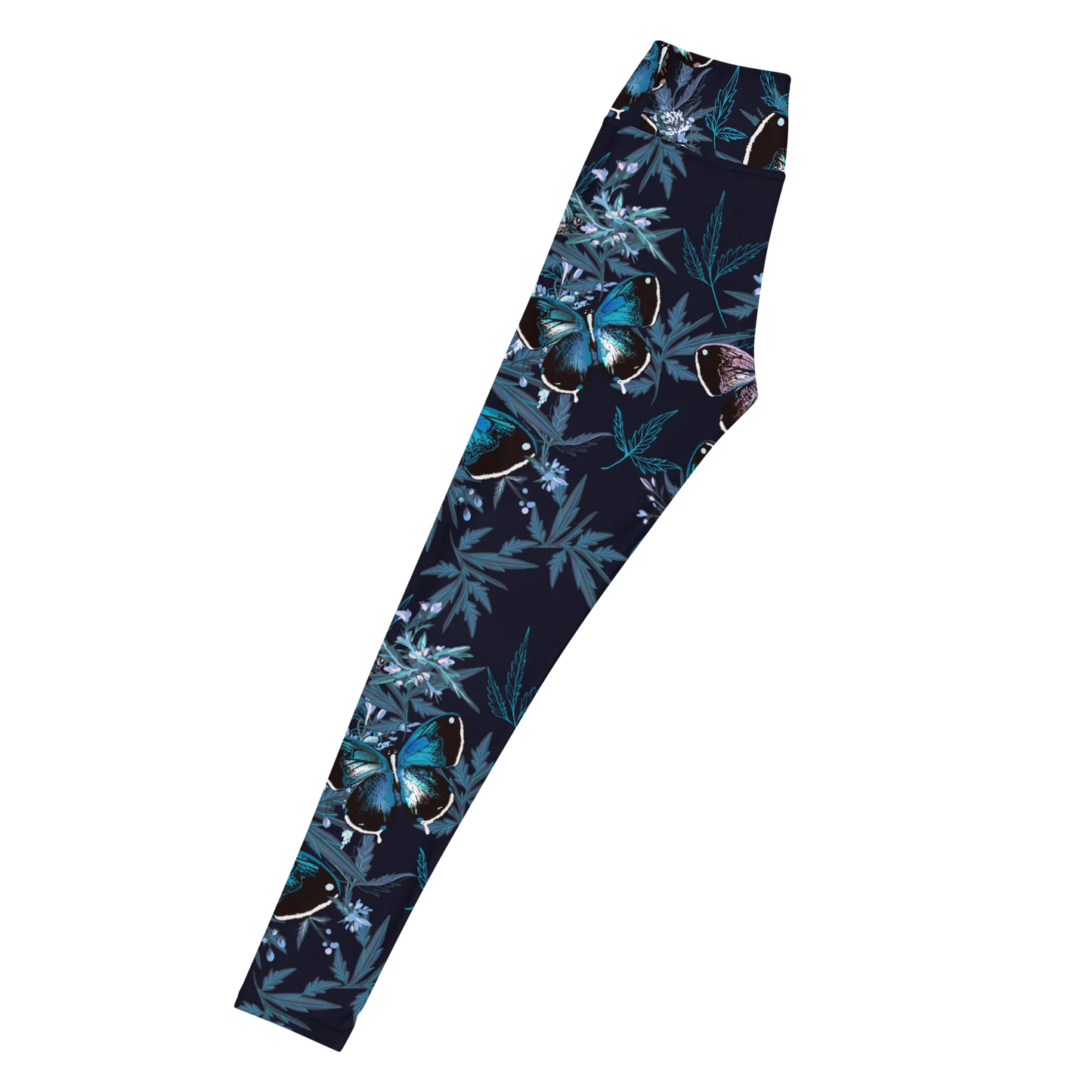Night Flight of Blue Butterflies Yoga Leggings