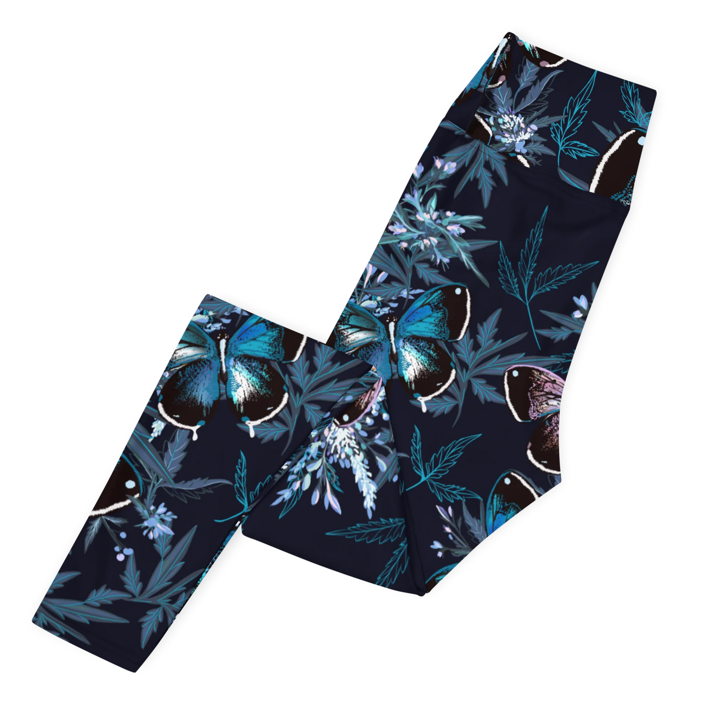 Night Flight of Blue Butterflies Yoga Leggings