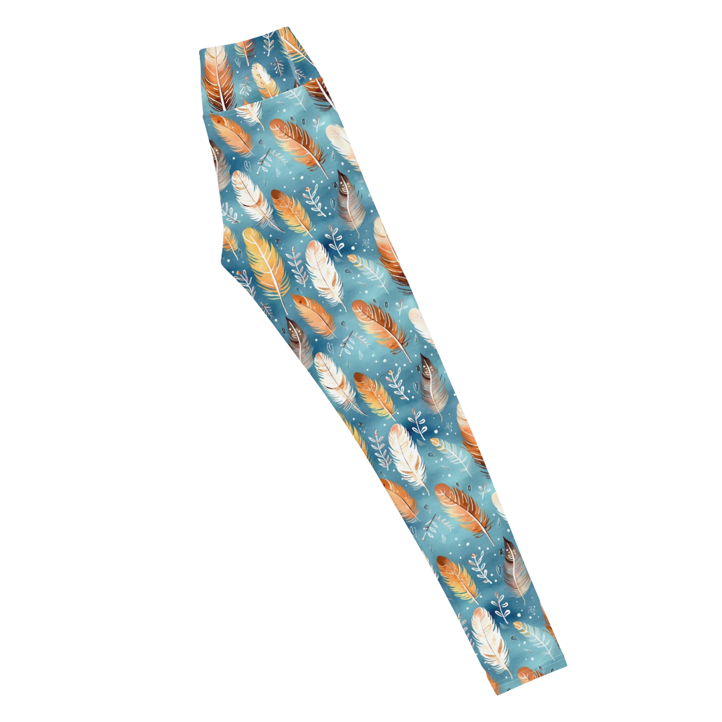 Blue & Orange Feather's Tale Yoga Leggings