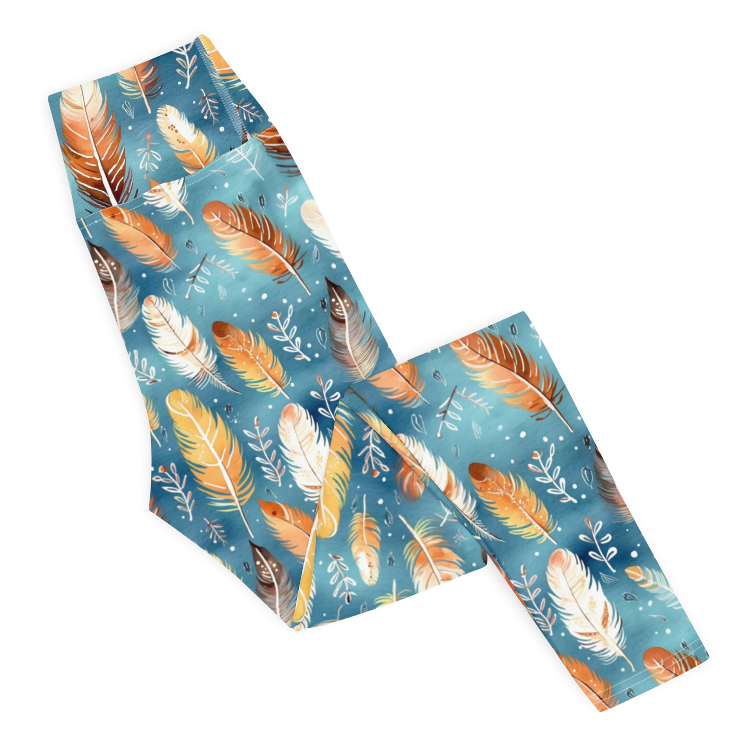 Blue & Orange Feather's Tale Yoga Leggings