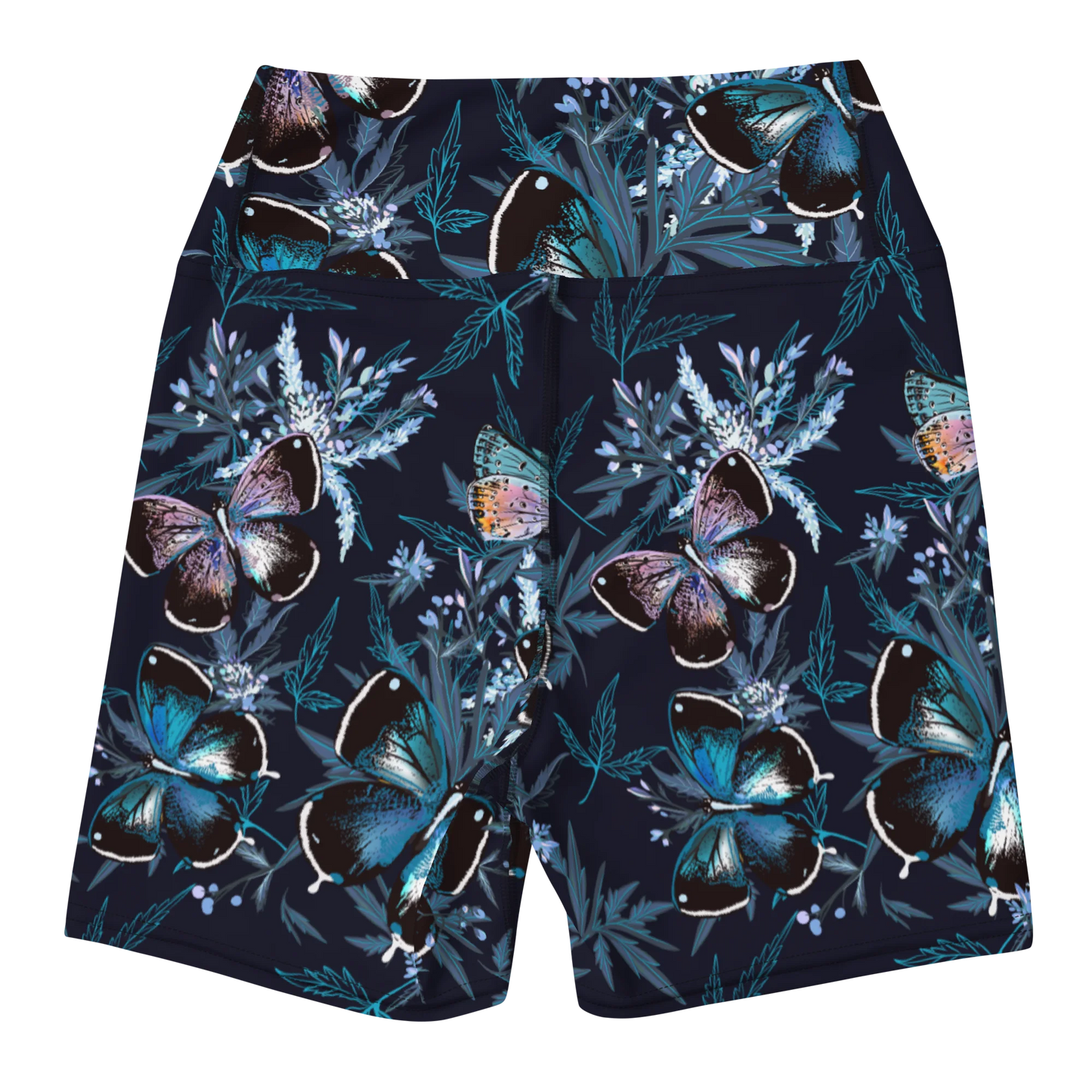 Night Flight of Blue Butterflies Yoga Shorts