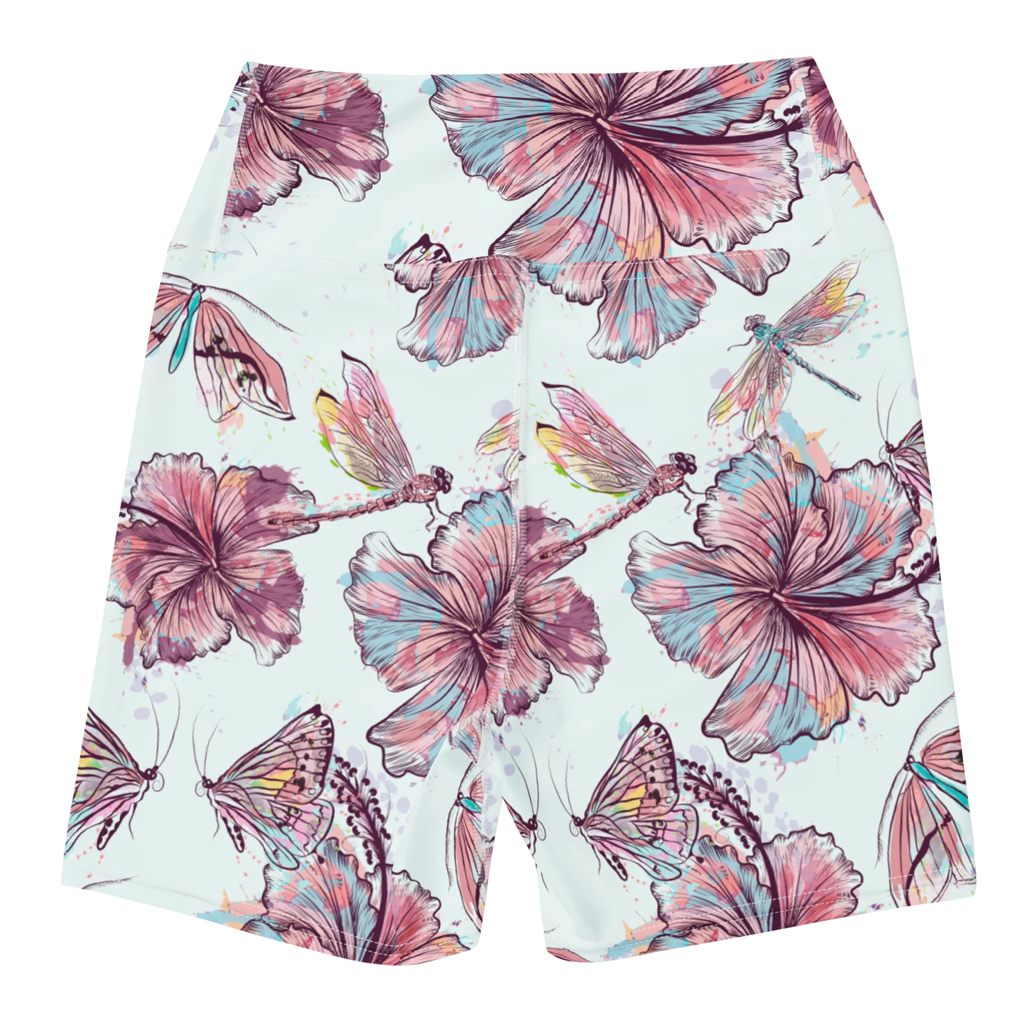 Sophisticated Hibiscus Ornament Yoga Shorts