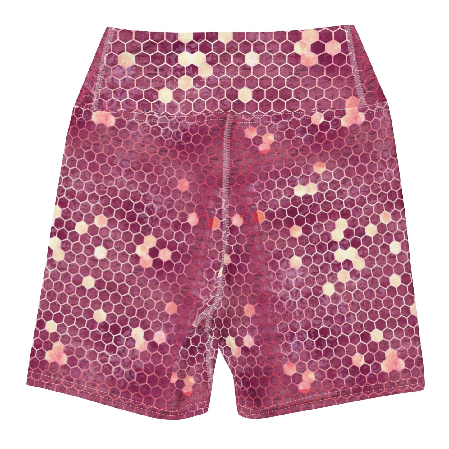 Burgundy Gold Honeycombs Ornament Yoga Shorts