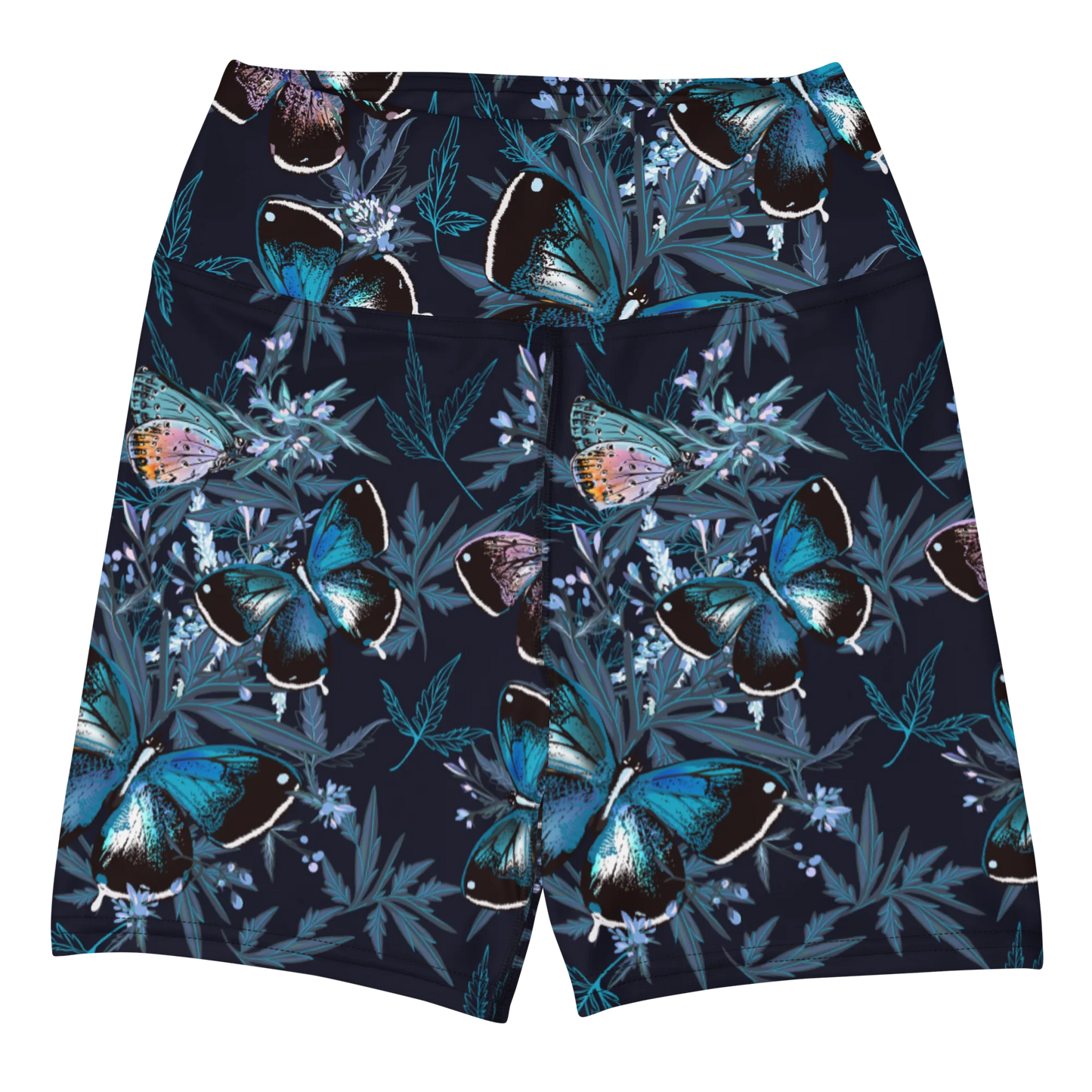 Night Flight of Blue Butterflies Yoga Shorts