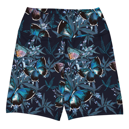Night Flight of Blue Butterflies Yoga Shorts